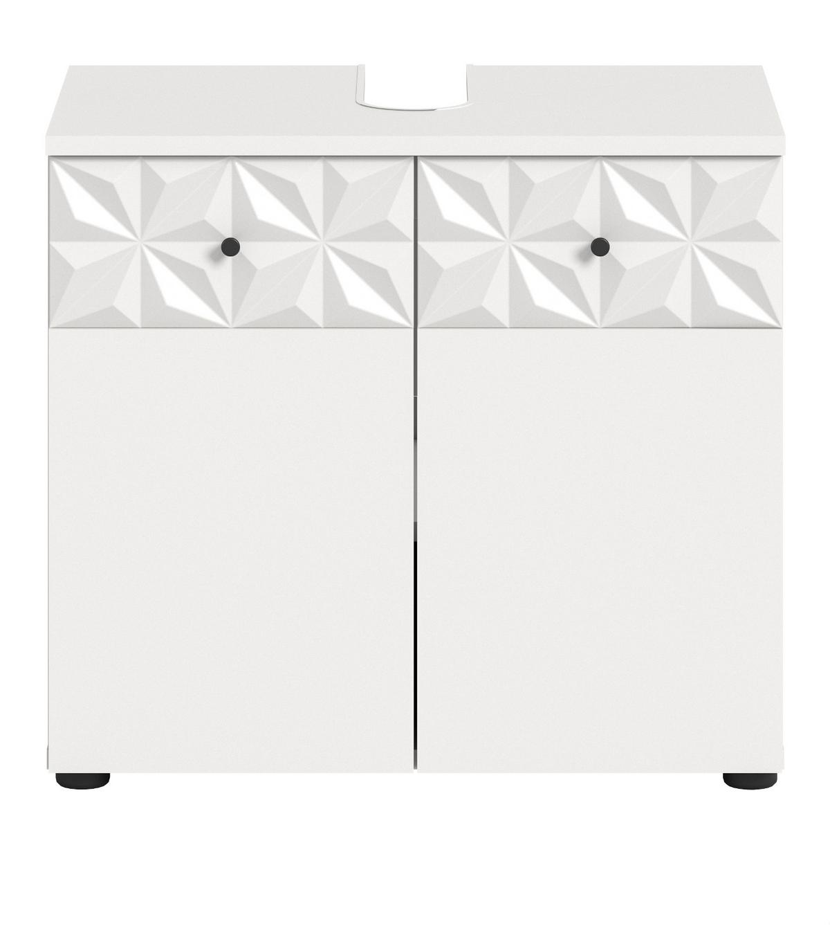 WASCHBECKENUNTERSCHRANK weiß Hochglanz 60 cm, Badschrank mit 3D-Struktur - Weiß Hochglanz/Schwarz, Holzwerkstoff/Kunststoff (60/54/34cm) - Inn.Furn