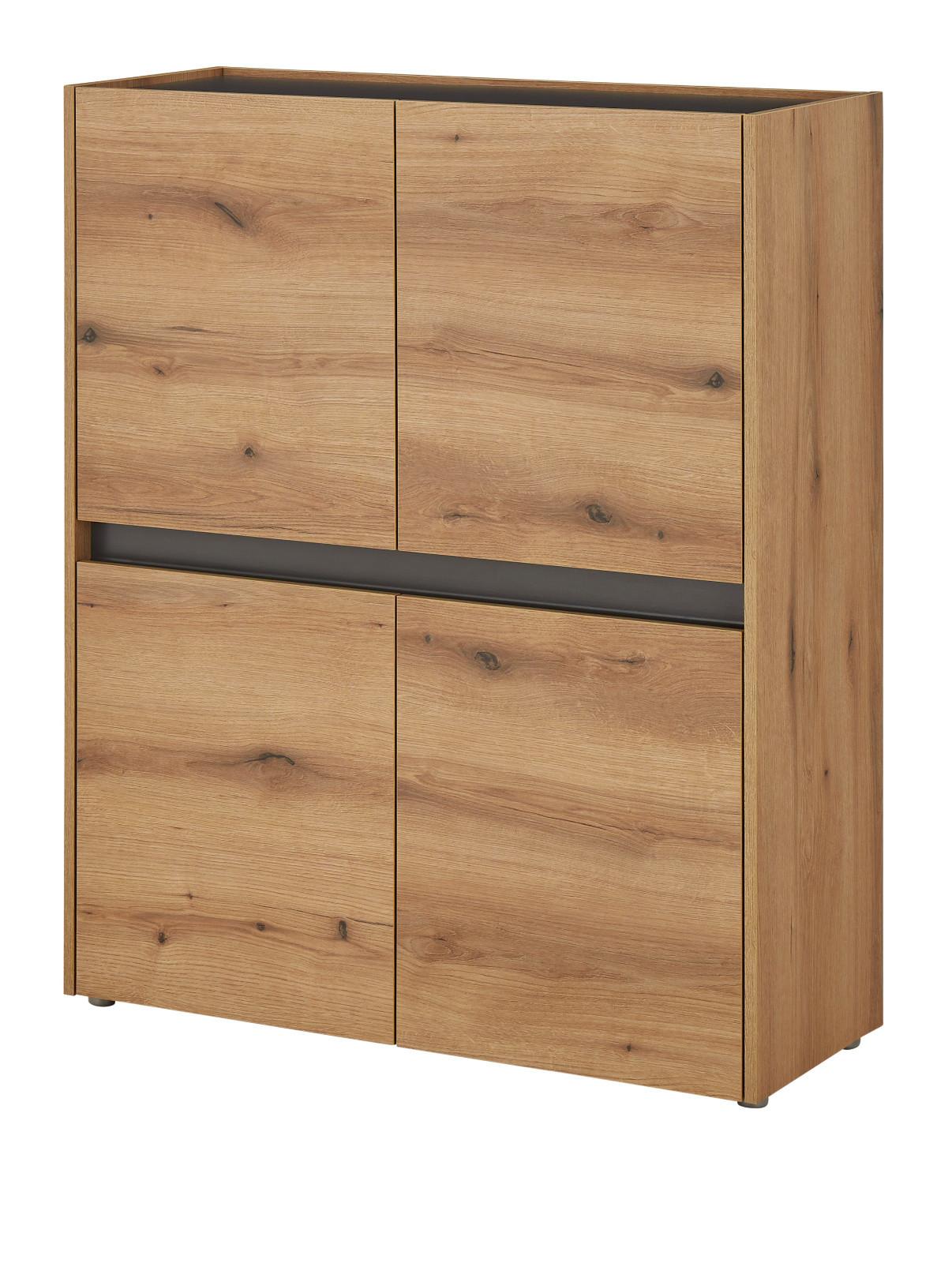 HIGHBOARD Evoke Eiche, Grau, 100 x 120 cm, Kommode 4-türig 8 Fächer - Eichefarben/Schwarz, Holzwerkstoff/Kunststoff (100/120/40cm) - Furn.Design