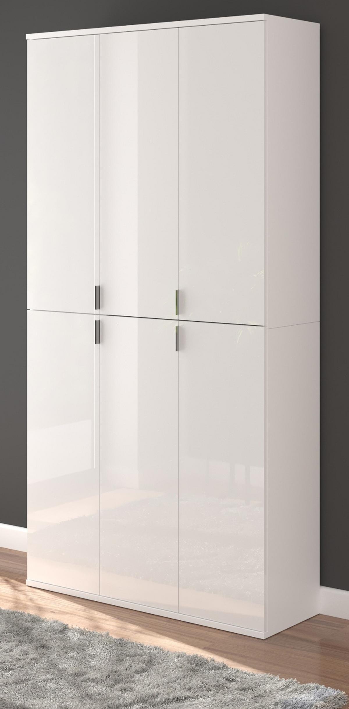 SCHUHSCHRANK weiß Hochglanz 91 x 193 cm, Garderobenschrank 6 Türen, 15 Fächer - Weiß Hochglanz/Silberfarben, Holzwerkstoff/Kunststoff (91/193/34cm) - Inn.Furn