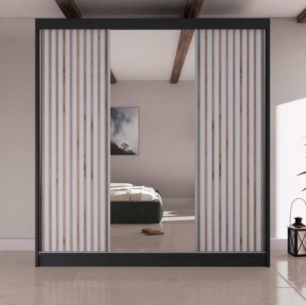 SCHWEBETÜRENSCHRANK Lico II 200/61/215 schwarz+weiß - Schwarz/Weiß, Holzwerkstoff (200/215/61cm) - Beautysofa