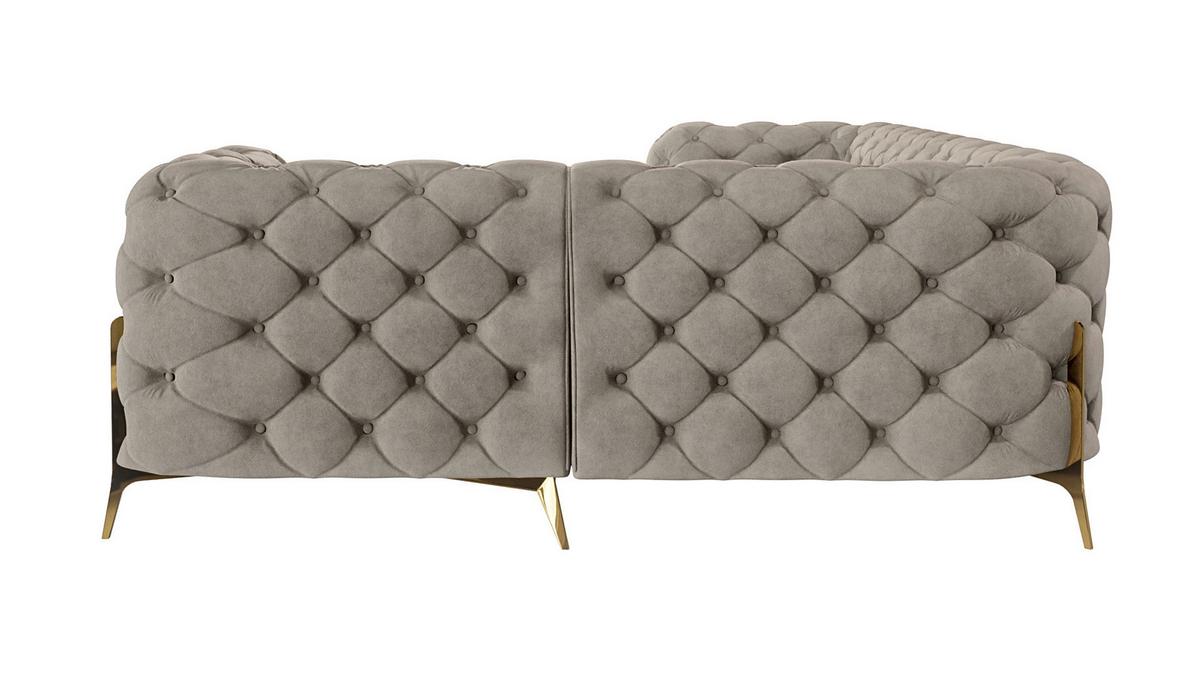 ECKSOFA Chesterfield Lexi Dunkle Creme Samt, Ottomane rechts - Goldfarben/Creme, Holz/Textil (264/204cm) - S-Style Möbel