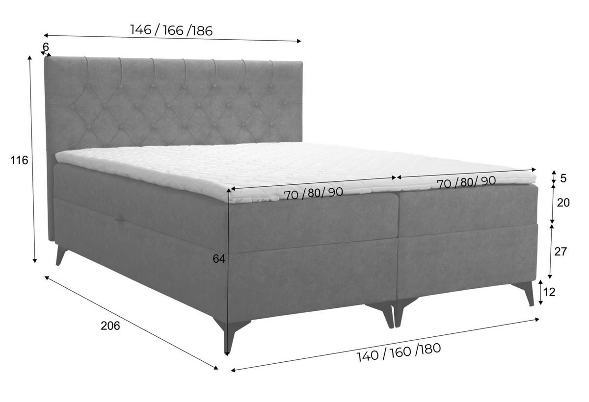 BOXBETT Palmeria 140/200 cm in Graphit – mit Bettkasten und Topper - Schwarz/Grau, Holz/Holzwerkstoff (140/200cm) - AX Living