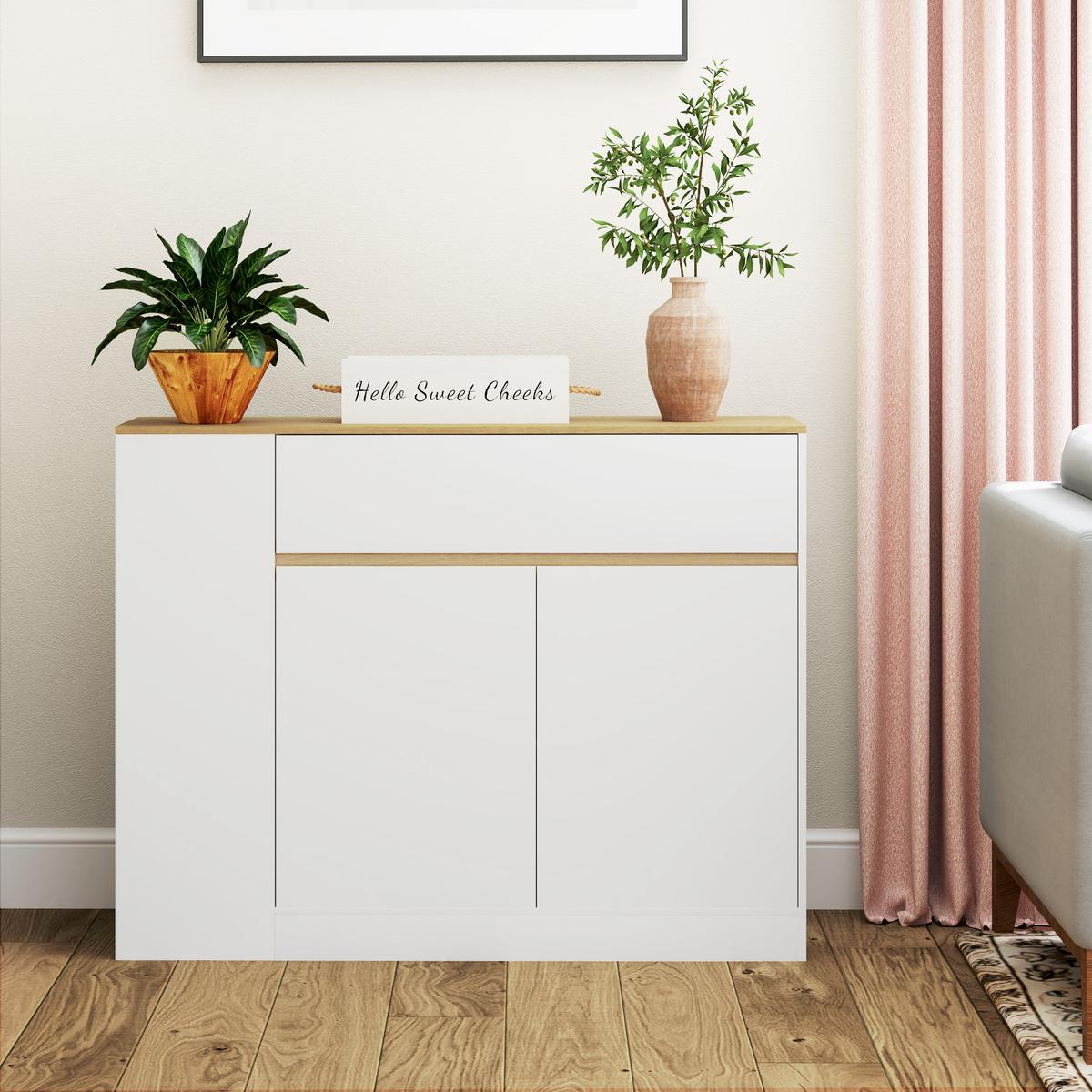 SIDEBOARD Küchenschrank mit Schublade, verstellbare Ablage, Aufbewahrungsschrank - Weiß/Naturfarben, Holz/Holzwerkstoff (30/81.2/106cm) - HOMCOM