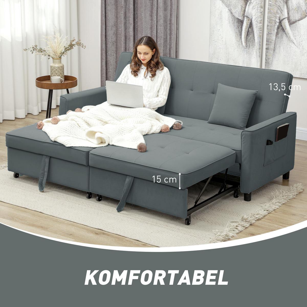 SCHLAFSOFA Polyester Eukalyptusholz Grau - Grau, Textil (90/89/196cm) - HOMCOM