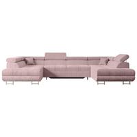 WOHNLANDSCHAFT mit Schlaffunktion und Bettkasten GUSA-U 342x202x107 cm Rosa Cord - Silberfarben/Rosa, Holzwerkstoff/Textil (342/107/202cm) - ALTDECOR