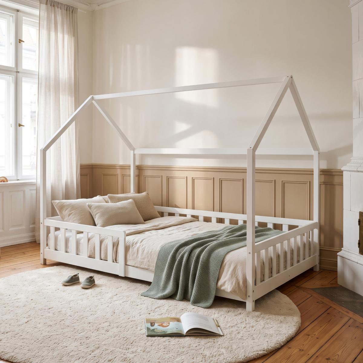 HAUSBETT Hesel - Weiß, Holz (140/200cm) - [en.casa]