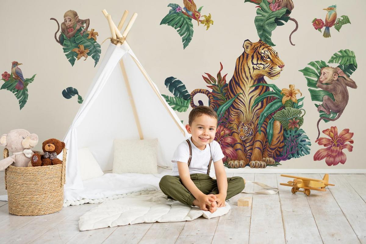 WANDAUFKLEBER 80x105cm - Dschungelsafari - Multicolor, Kunststoff (80/105/0.1cm) - Wallfluent