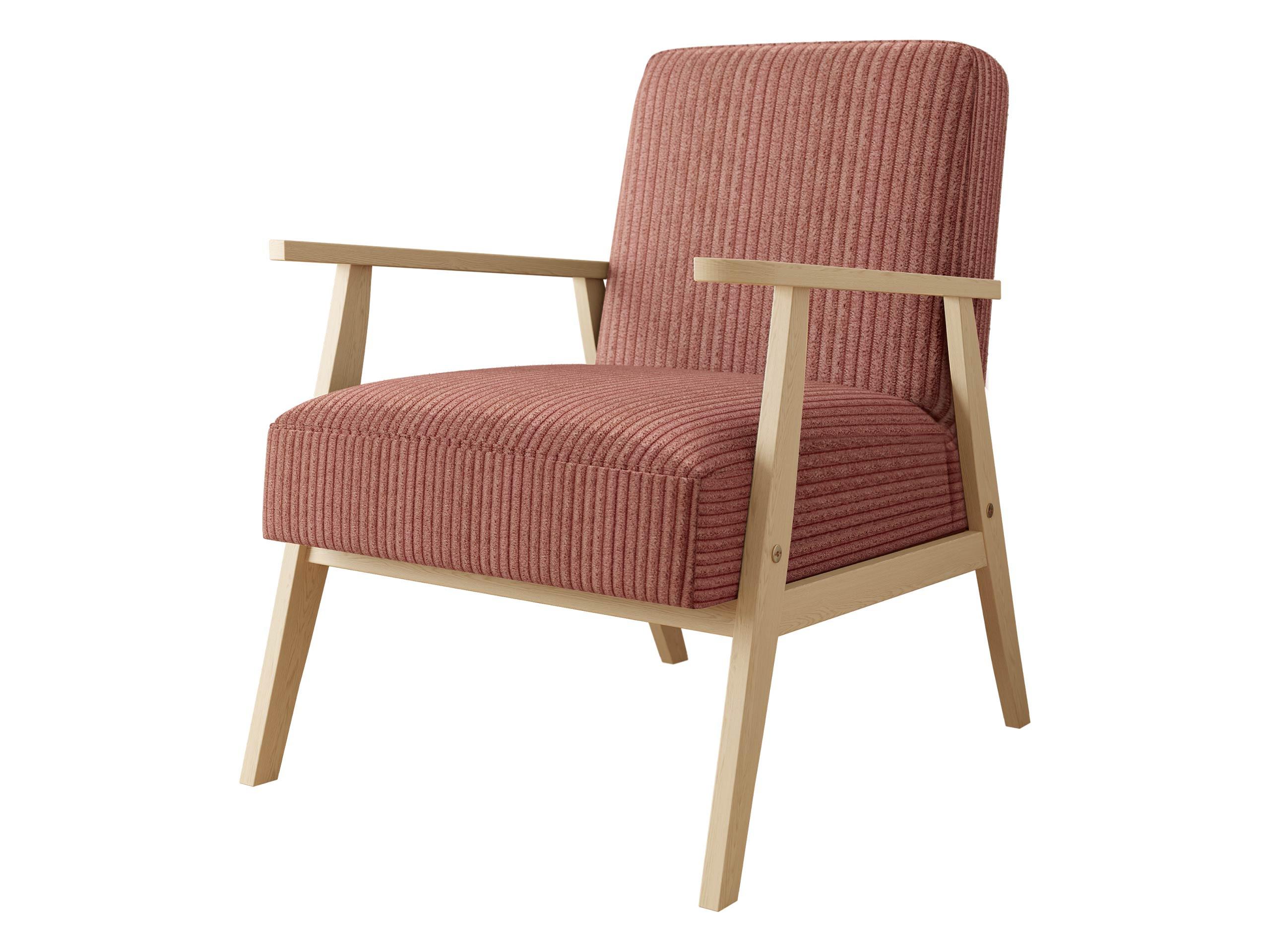 SESSEL Retro Cord - Rosa/Naturfarben, Holz/Textil (59/76/67cm) - MIRJAN24