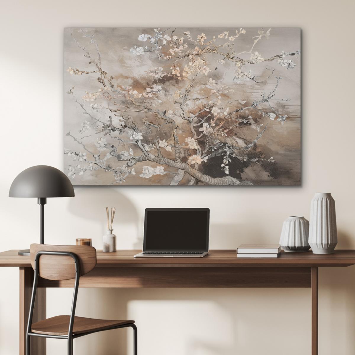 AKUSTIKBILD Mandelblüte - Kunst - Van Gogh - Beige - Abstrakt Wandbild Wohnzimmer 100x70 cm - Braun, Kunststoff (100/70cm) - MuchoWow