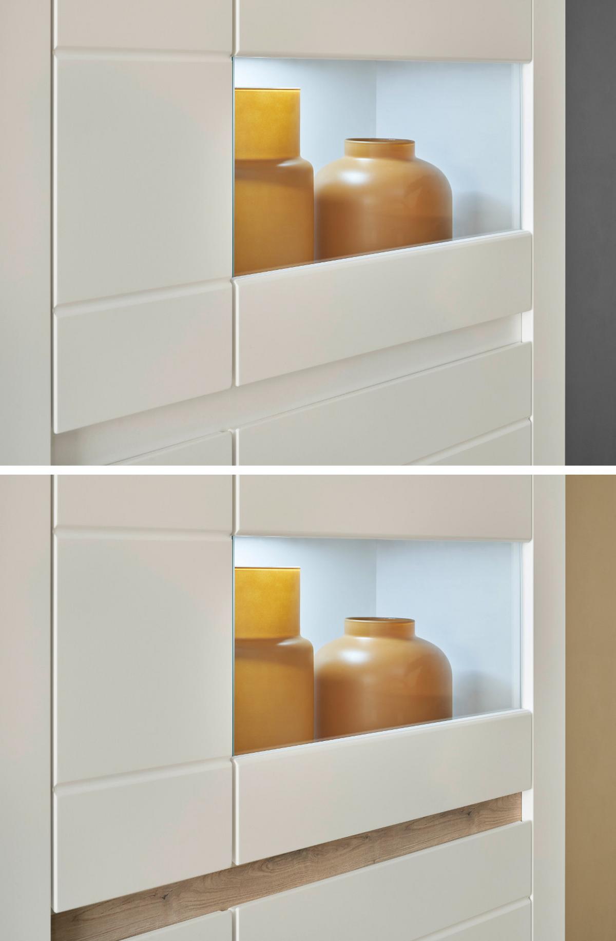 WOHNWAND weiß matt, Evoke Eiche, Wohnkombination 3-teilig, Soft-Close-Funktion - Eichefarben/Silberfarben, Holz/Holzwerkstoff (312/198/42cm) - Furn.Design