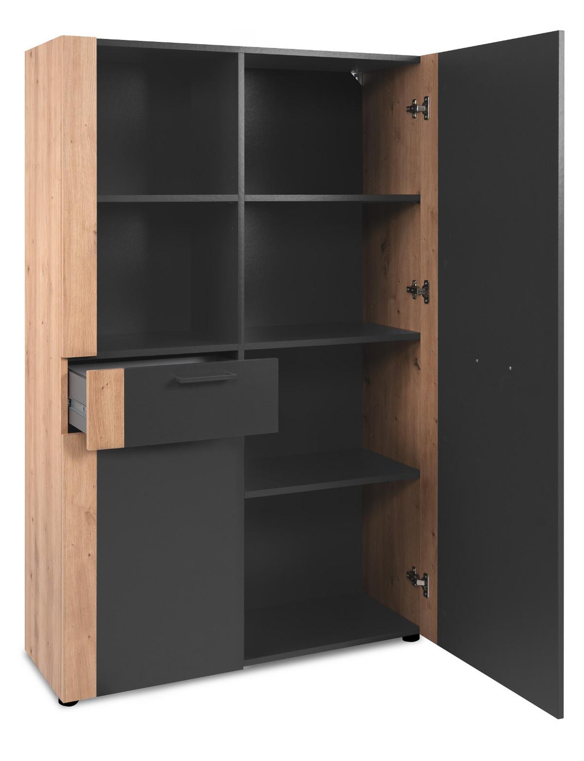 HIGHBOARD grau, Artisan Eiche 100 x 155 cm, Kommode mit viel Stauraum - Anthrazit/Schwarz, Holzwerkstoff/Kunststoff (100/155/34.5cm) - Furn.Design