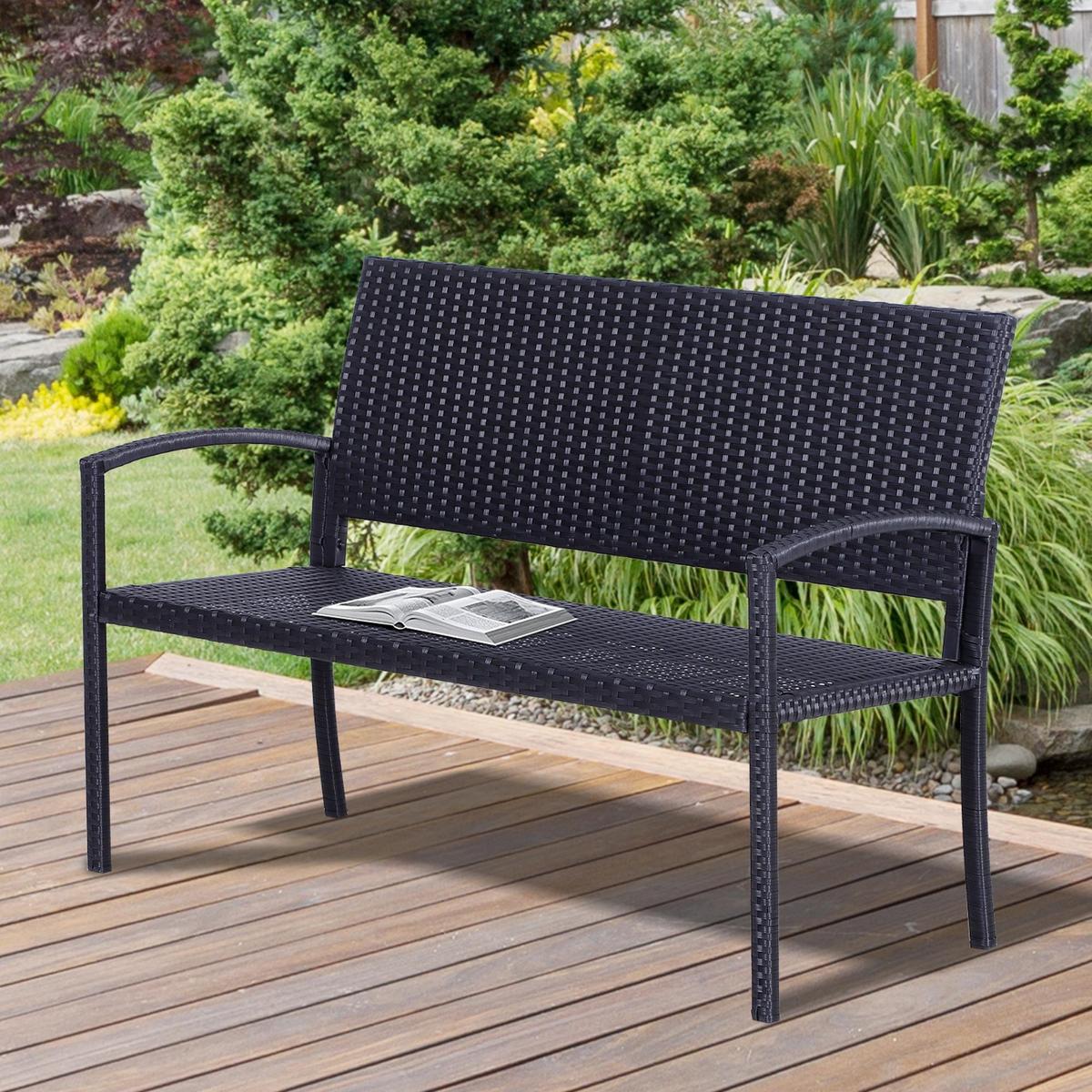 GARTENBANK für 2 Personen, bis 240 kg Belastbar, Schwarz, 122 x 60 x 85cm - Schwarz, Kunststoff (60/85/122cm) - Outsunny