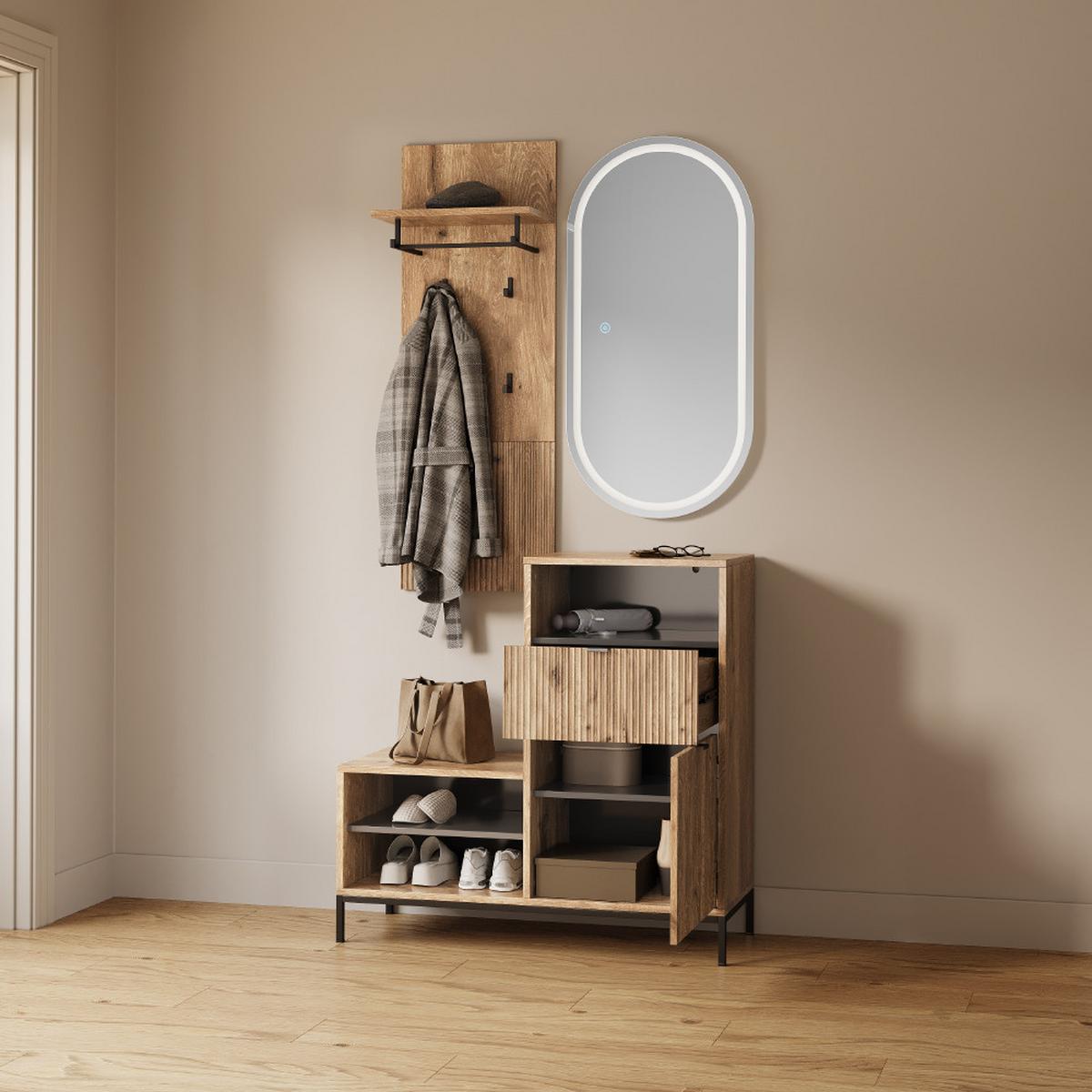 SCHUHSCHRANK Aterno Viking Oak 100 x 98.5 cm mit Tür und Schublade - Eichefarben, Holzwerkstoff (100/98.5/40cm) - Livinity®