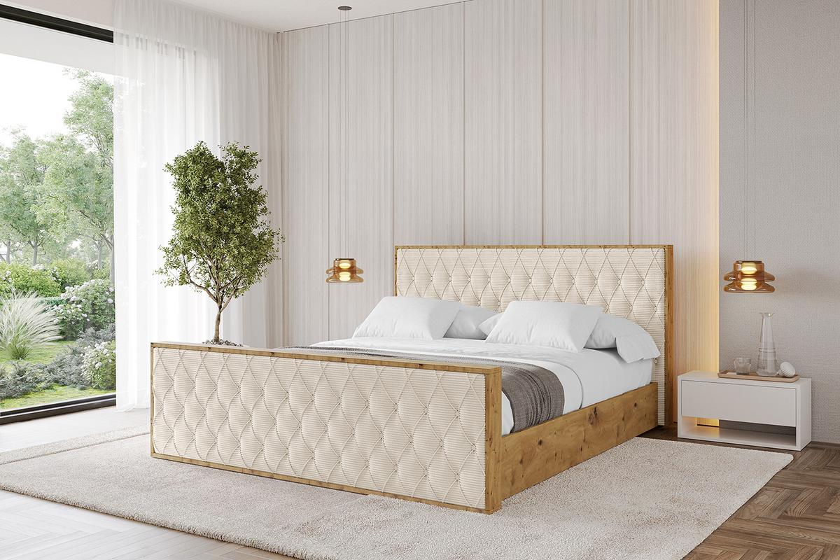 POLSTERBETT mit Bettkasten, Fußteil und Lattenrost, Boxbett ohne Matratze - ENZO5-Z 180x200 Beige - Creme, Holzwerkstoff/Textil (180/200cm) - ALTDECOR