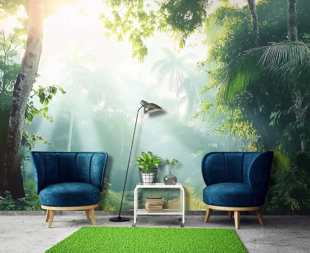 FOTOTAPETE Wald Bäume Natur Vlies Tapete Wohnzimmer 300x210 - Grün, Papier (300/210cm) - Wallarena