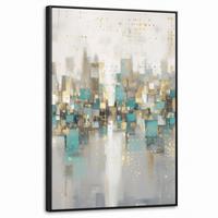 LEINWAND Bilder mit Rahmen - Abstrakt - Blöcke - Gold - Skyline - 60x90 - Beige, Textil (60/90cm) - MuchoWow