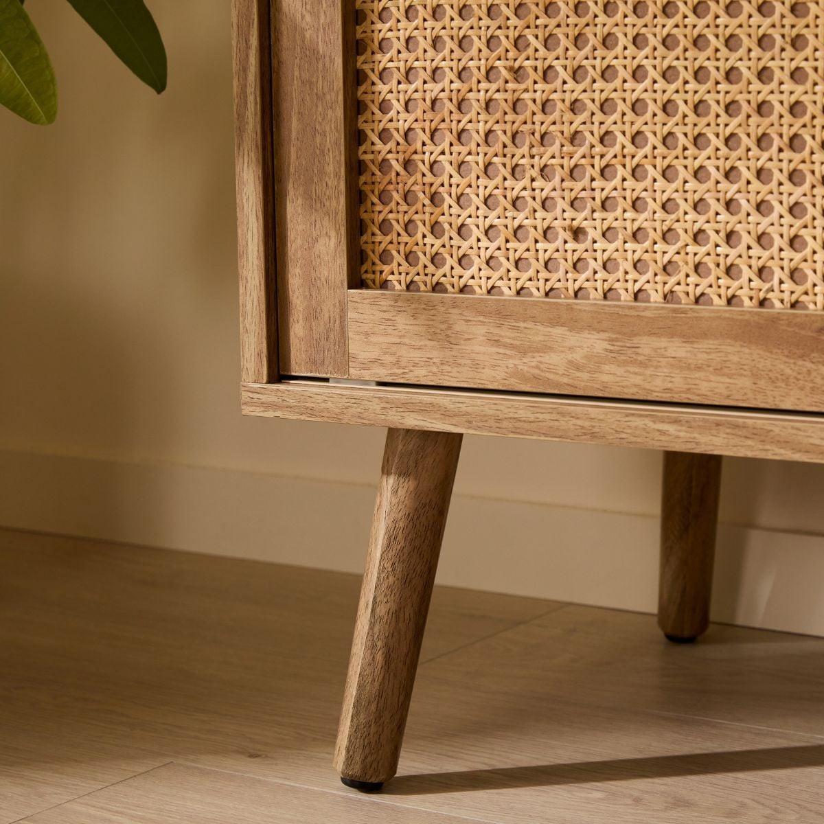 SIDEBOARD mit 2 Türen und 2 Schubladen mit Rattanfronten 39/140/80 cm - Eschefarben, Holzwerkstoff (39/80/47cm) - Calicosy