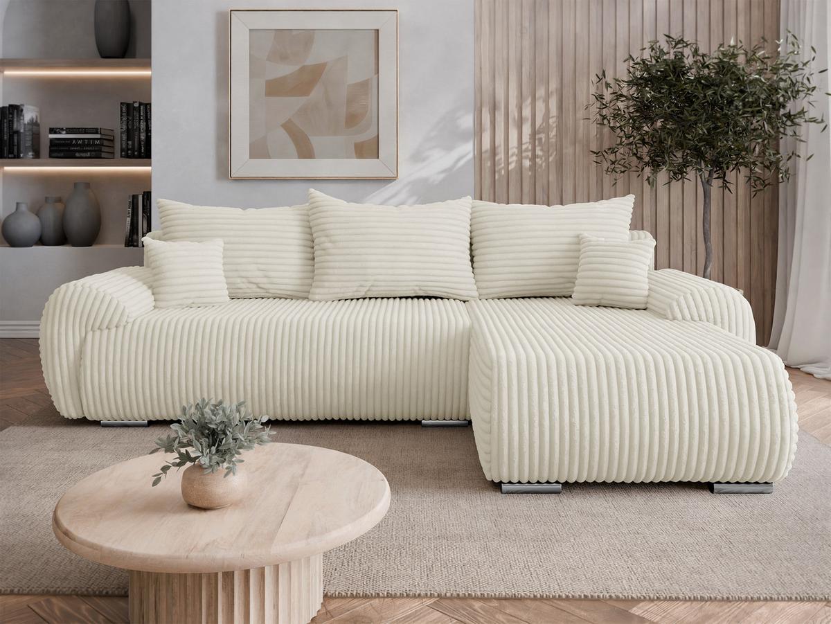 ECKSOFA Ubo L Cord, Seite: Rechts - Silberfarben/Creme, Holz/Kunststoff (282/187cm) - MIRJAN24