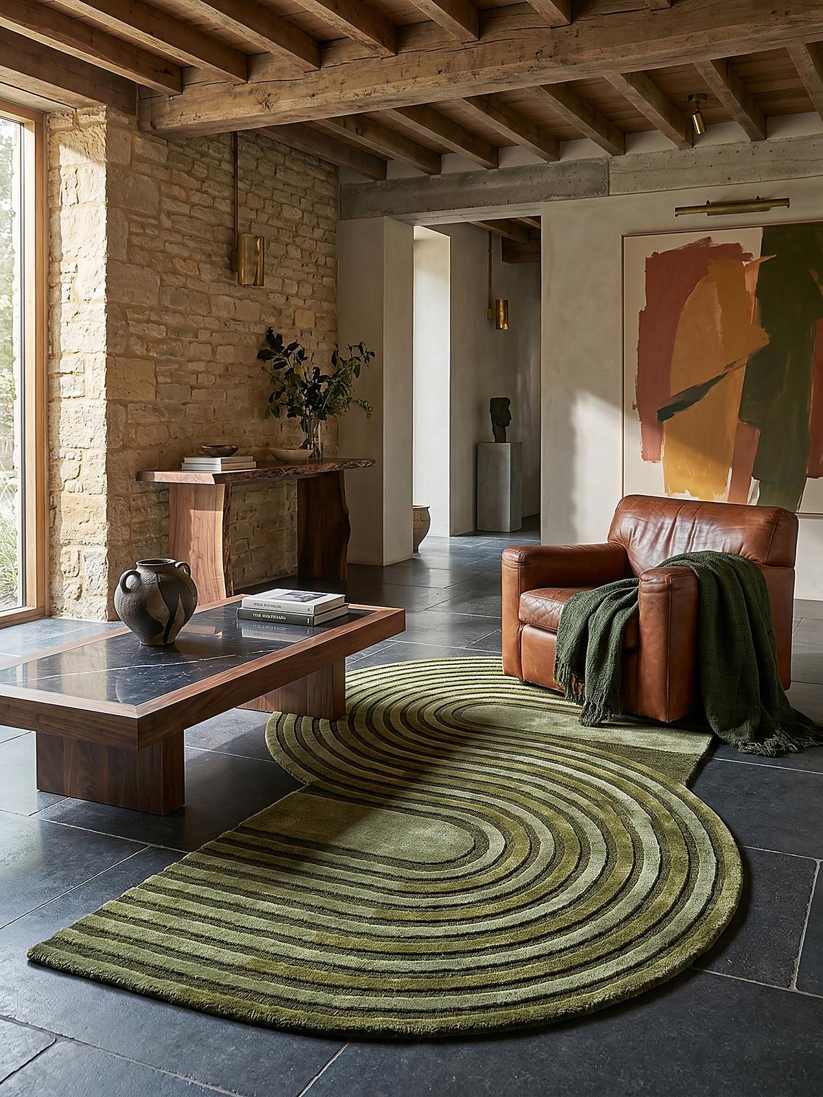 WOLLTEPPICH LEVEN, geometrisch, Olivegrün, 120 x 180 cm - Grün, Textil (180/120cm) - KADIMA DESIGN