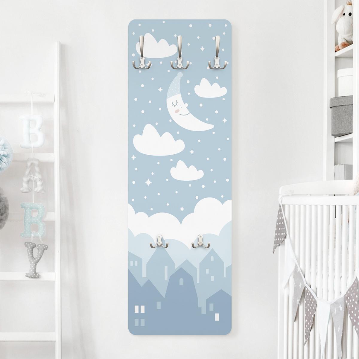 WANDGARDEROBE - Sternenhimmel mit Mond Blau 34/105 cm - Blau, Holzwerkstoff (34/105/1.6cm) - Bilderwelten