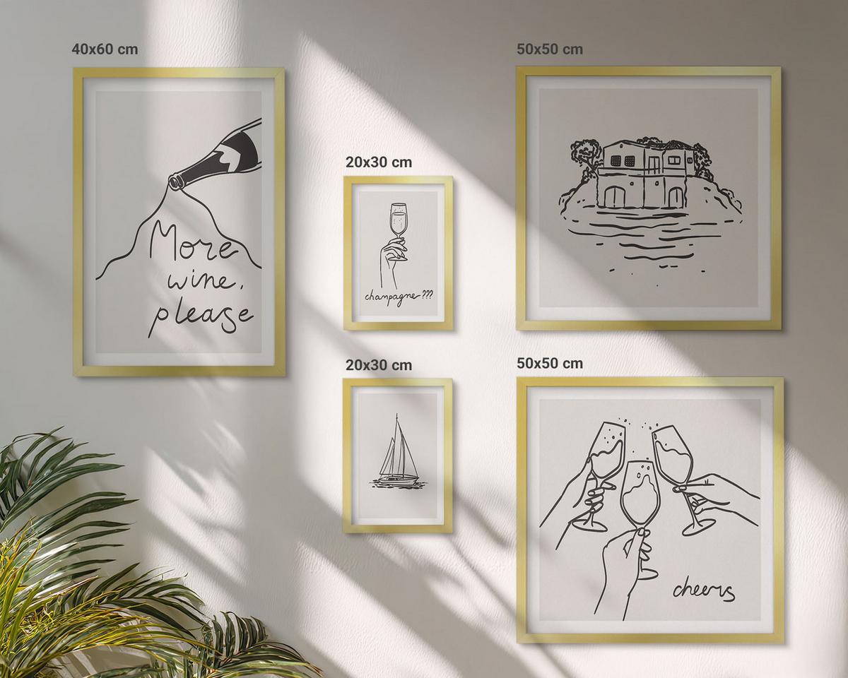 BILDER SET 5er Set - 50x50 cm & 20x30 cm & 40x60 cm Goldrahmen - Minimalistische Boho-Muster - Goldfarben, Kunststoff (40/60cm) - TULUP