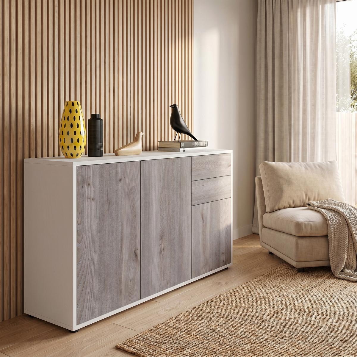 KOMMODE Ben Front in Eiche Nordic - Silbereichenfarben, Holzwerkstoff (117/74/36cm) - Vladon