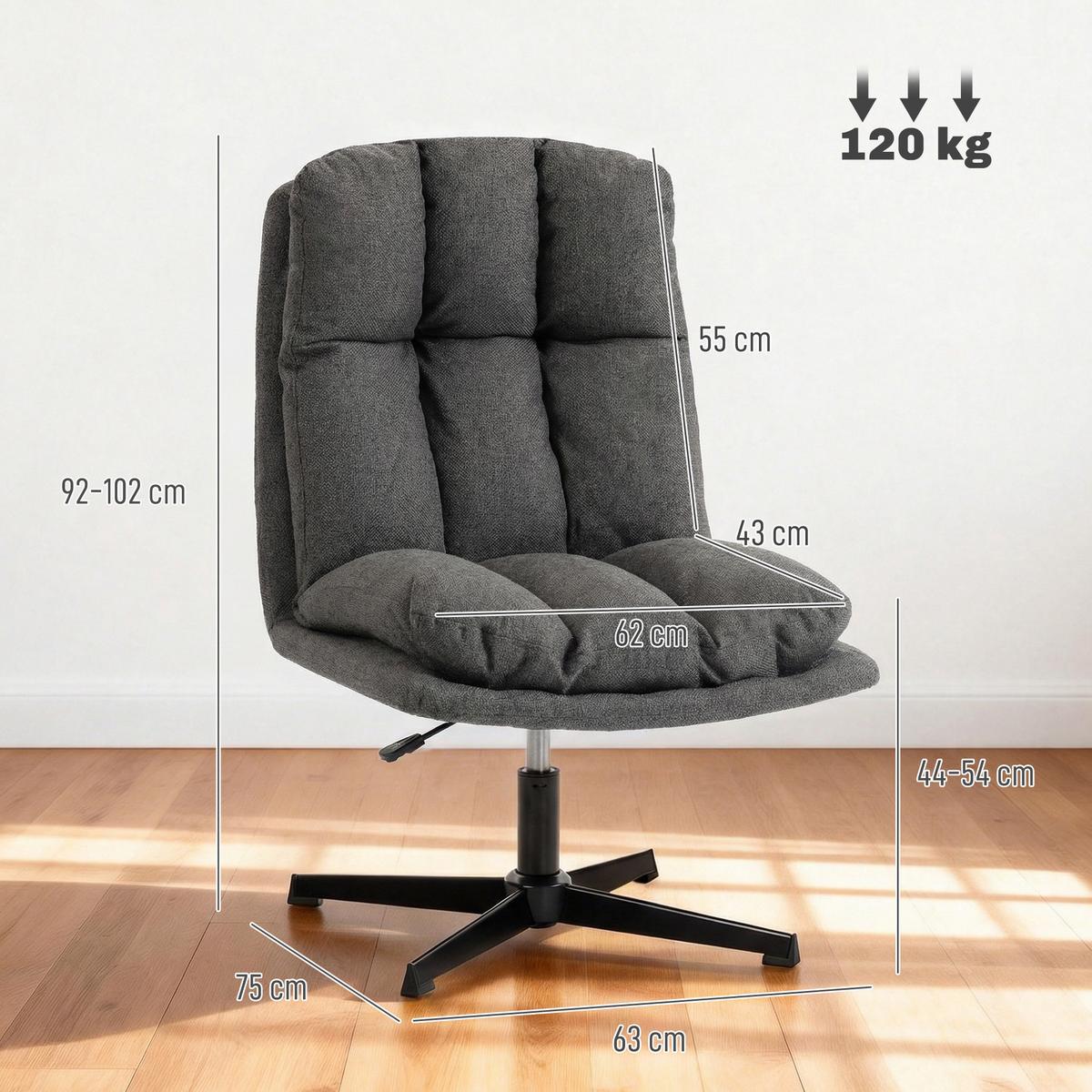 SESSEL höhenverstellbar aus Polyester Dunkelgrau - Dunkelgrau/Schwarz, Textil/Metall (63/102/75cm) - HOMCOM
