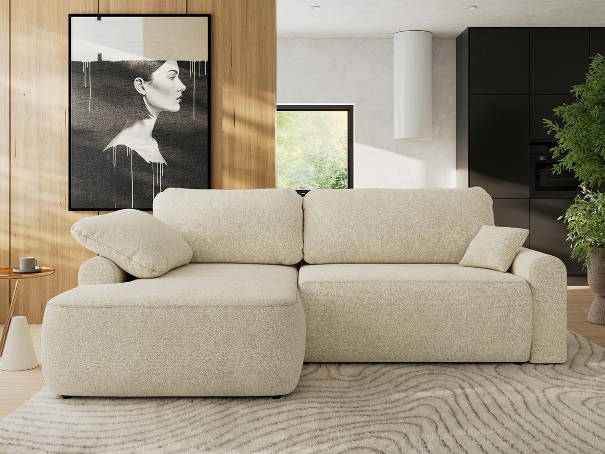ECKSCHLAFSOFA CUBO L Creme Struktur - links - Creme/Schwarz, Kunststoff/Textil (273/187cm) - MKS