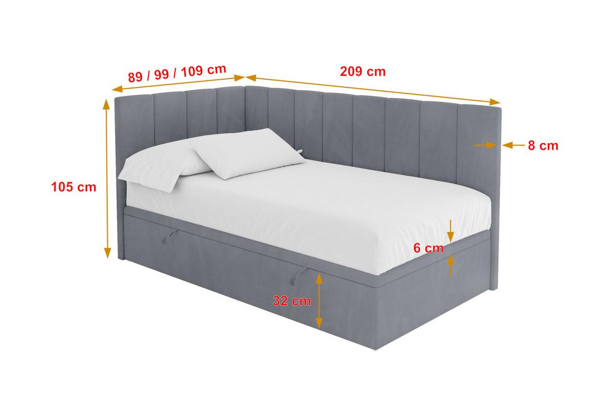 EINZELBETT Jugendbett mit Bettkasten Rechts, mit Matratze - LOVY 90x200 Grau - Grau, Holzwerkstoff/Textil (90/200cm) - ALTDECOR