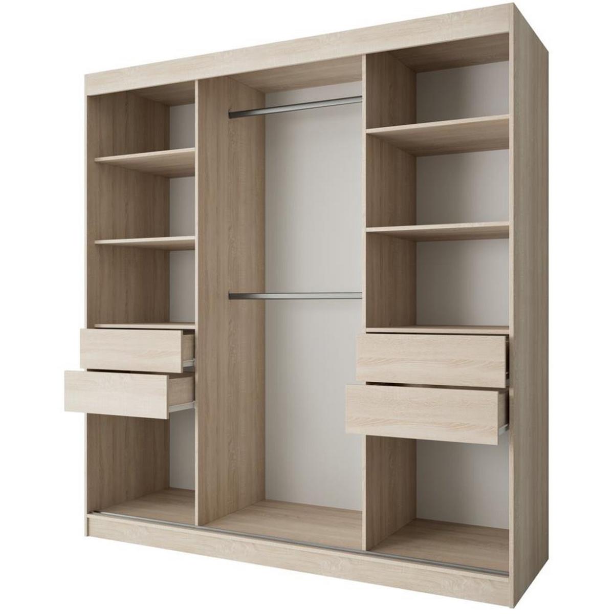 SCHWEBETÜRENSCHRANK Mario II 200/216/61 eiche Sonoma mit Schubladen - Sonoma Eiche, Holzwerkstoff (200/216/61cm) - Beautysofa