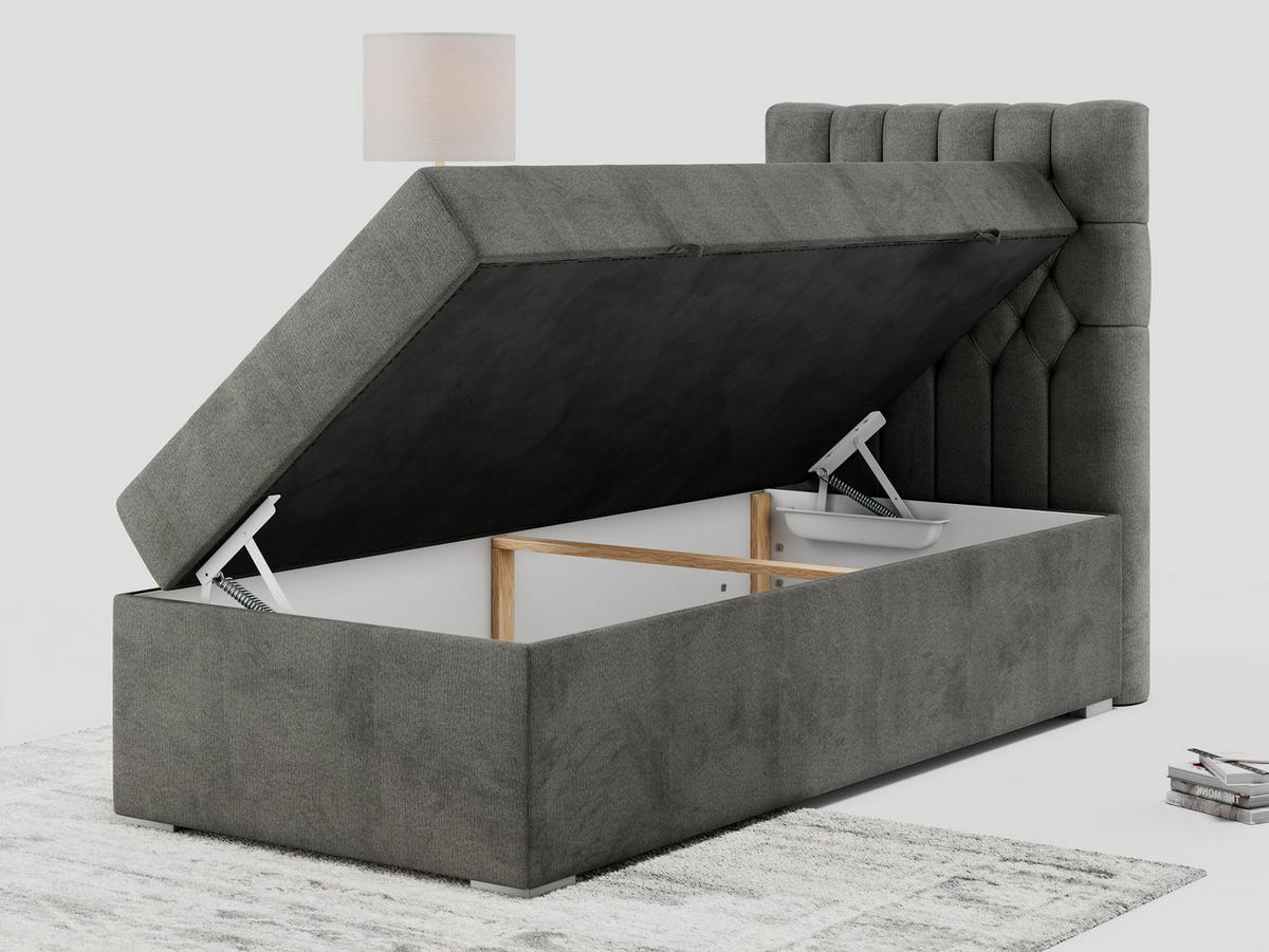 BOXBETT PERA 90/200 Dunkelgrau Velvet - H3 - Rechts Seite - Dunkelgrau, Holz/Textil (90/200cm) - MKS