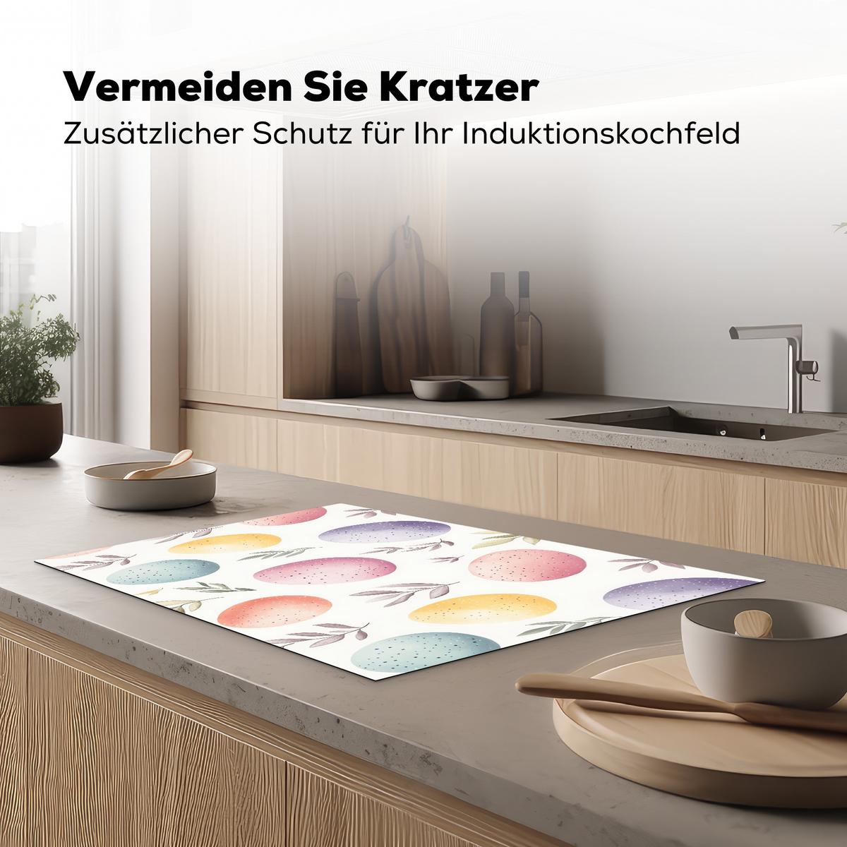 HERDABDECKPLATTE Eier - Bunt - Muster Ceranfeldabdeckung 76x51.5 cm - Weiß, Kunststoff (76/51.5/0.2cm) - MuchoWow