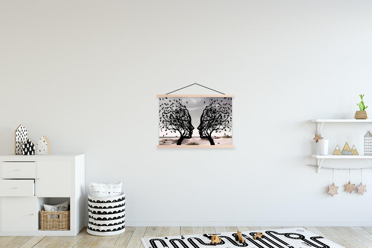 POSTER MIT MAGNETLEISTEN Strand - Meer - Menschen - Baum - Moderne Kunst Wandbilder 60x40 cm - Hellgrau, Textil (60/40/0.15cm) - MuchoWow