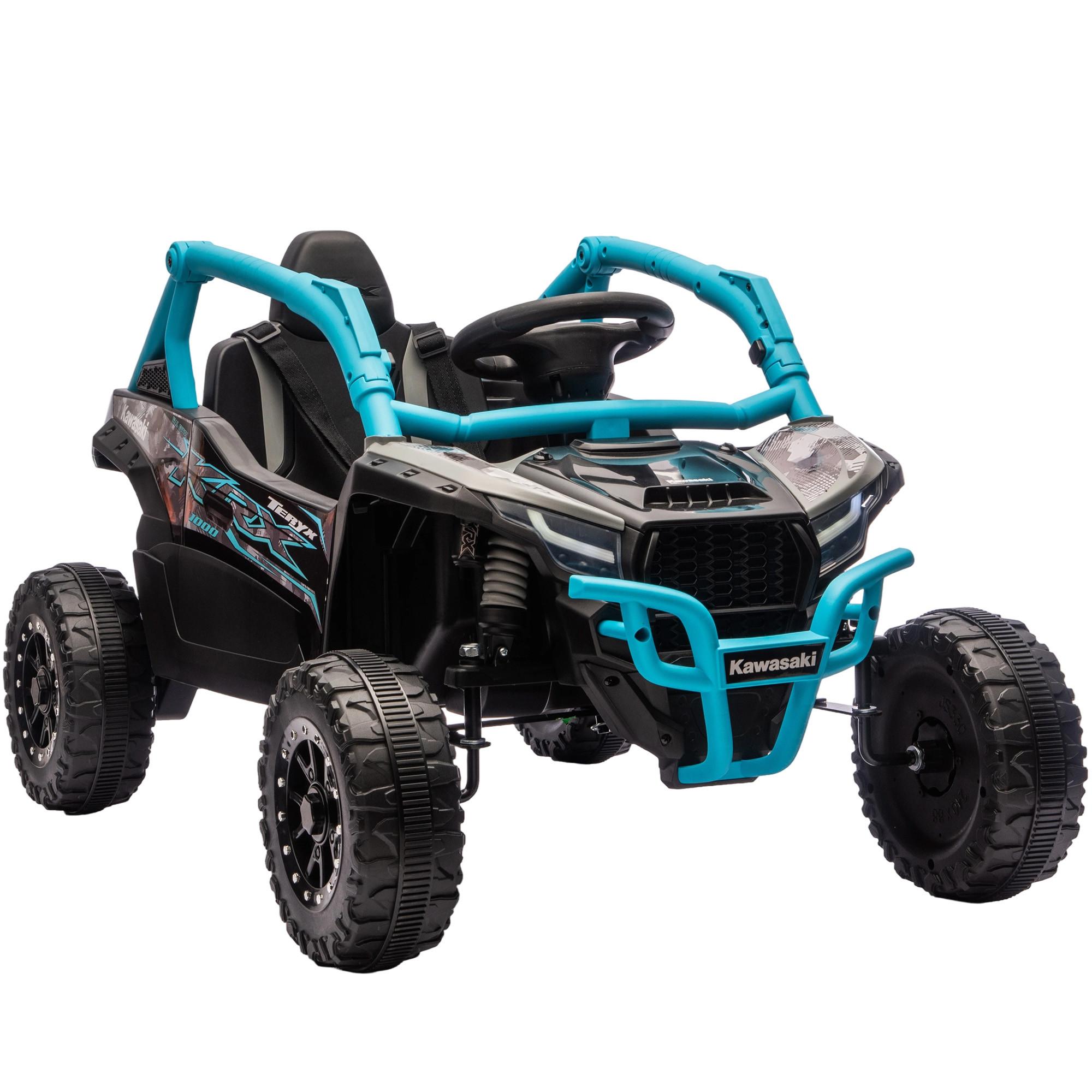KINDER-ELEKTROAUTO 12V mit 2 Motoren Fernbedienung und LED-Leuchten - Blau, Kunststoff (100/64/56cm) - AIYAPLAY
