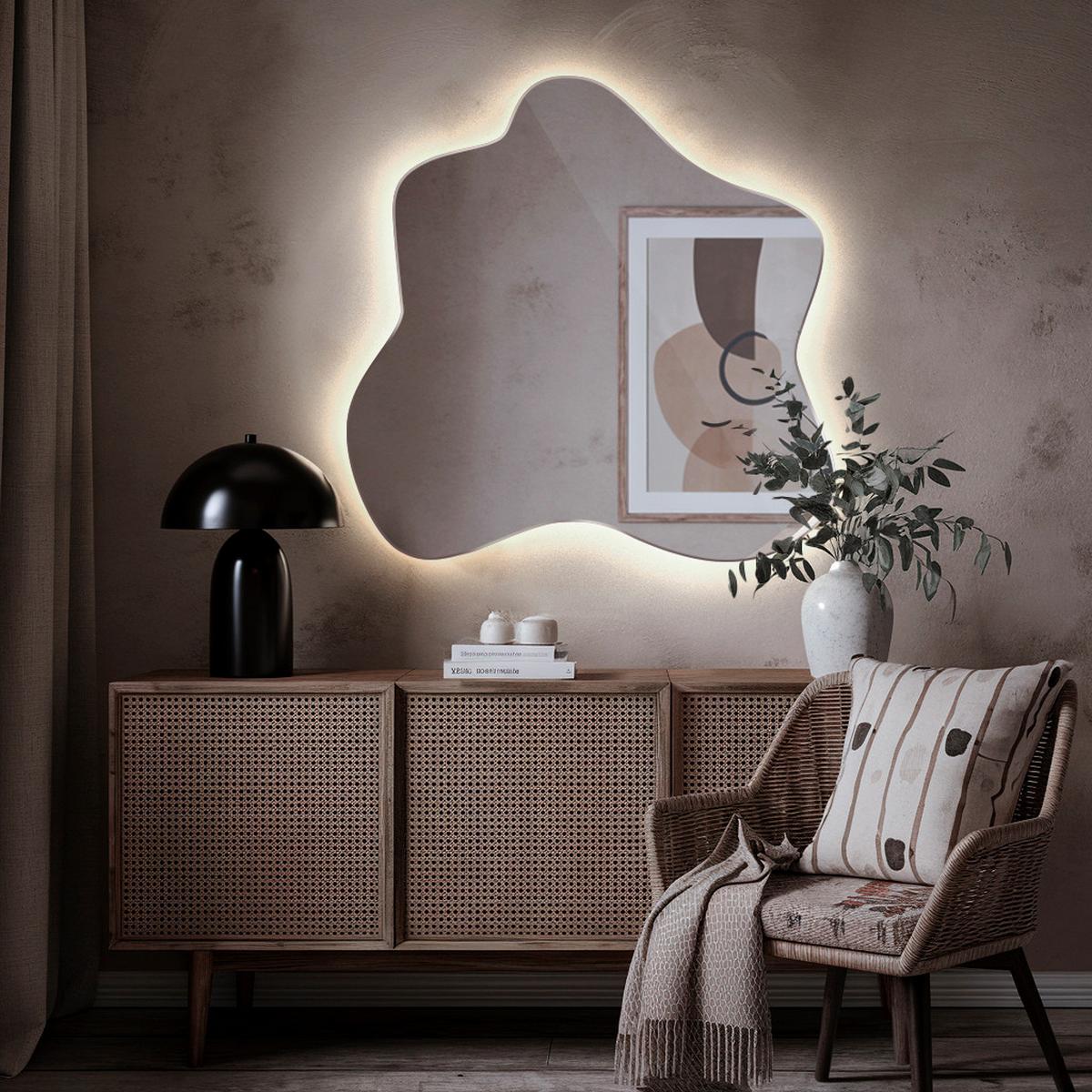 LED SPIEGEL 58 x 57,5 cm Unregelmäßige Form Neutralweiß 4000K - Transparent, Glas (58/58/0.4cm) - TULUP