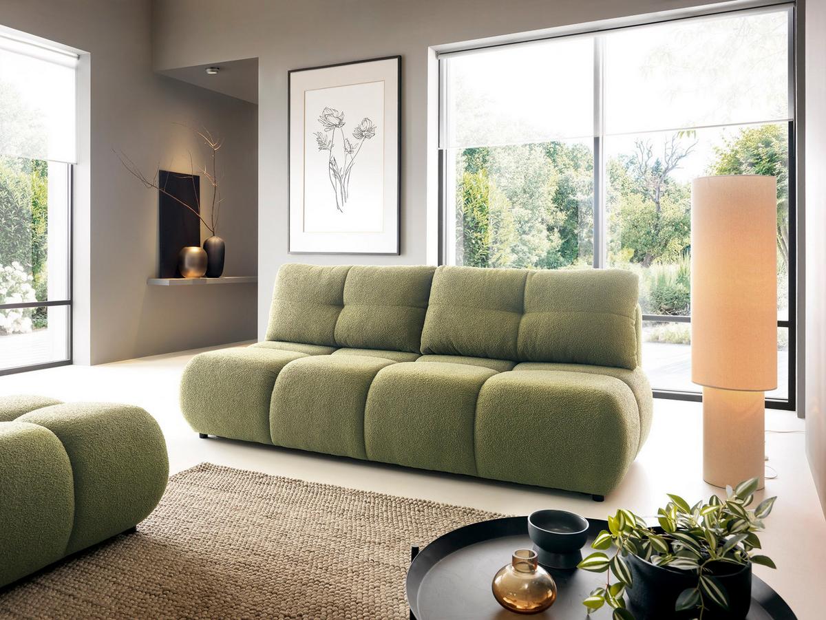 BETTSOFA CORSO Grün Bucle-Stoff mit Schlaffunktion - Grün, Holz (214/89/104cm) - MASSENO