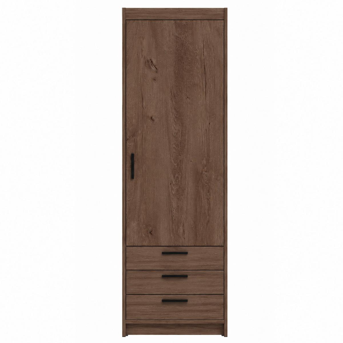 DREHTÜRENSCHRANK Elena mit 1 Tür und 3 Schubladen, Eiche Lefkas - Eichefarben, Holzwerkstoff (60/190/53cm) - Beautysofa