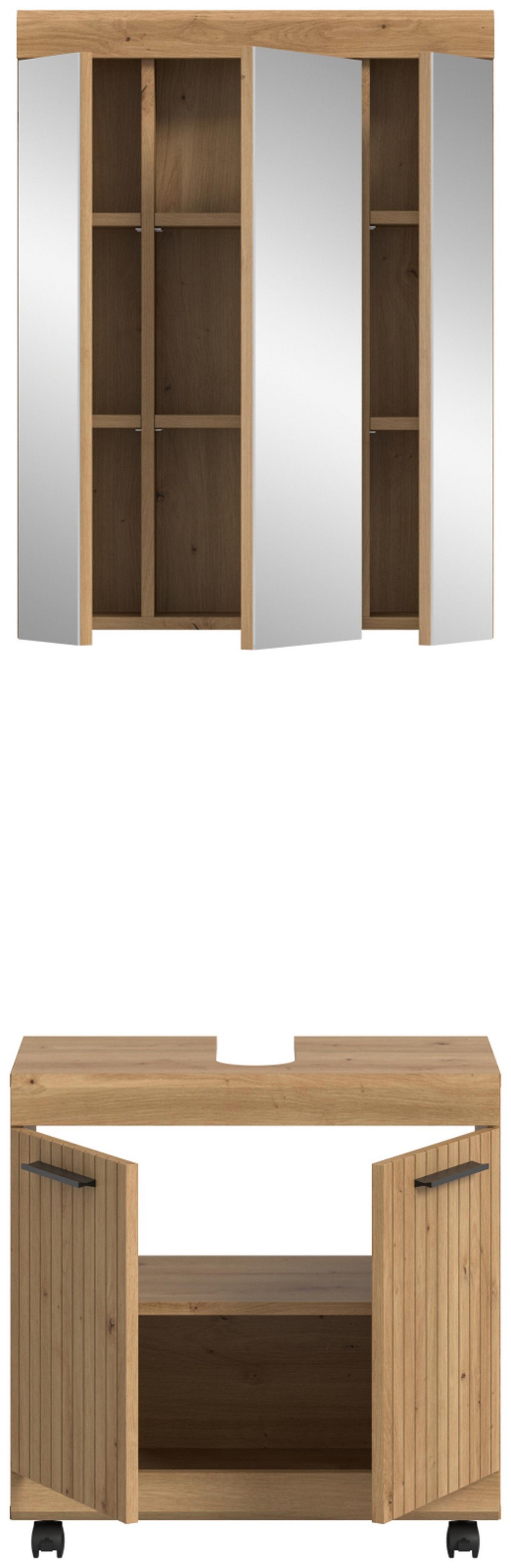 BADMÖBEL-SET Eiche Artisan Set 2-teilig 60 x 191 cm, Badkombination modernes Design - Schwarz/Eiche Artisan, Glas/Holzwerkstoff (60/191/34cm) - Inn.Furn