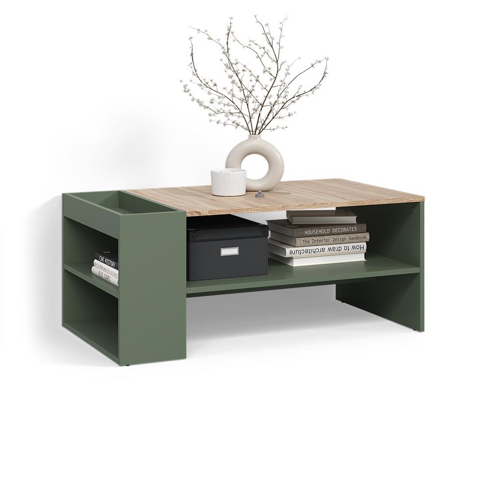 COUCHTISCH Piave Grün mit Regalen - Grün, Holzwerkstoff (55/100/42cm) - Livinity®