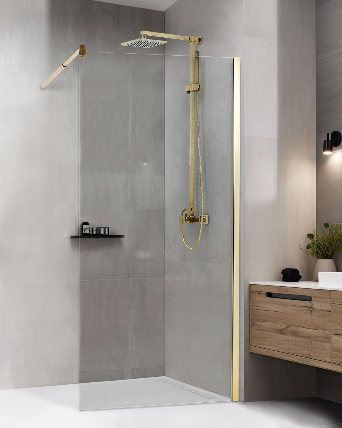 DUSCHWAND 100/190 cm Gold Ahaus - Transparent/Goldfarben, Glas (100/190cm) - Beliani
