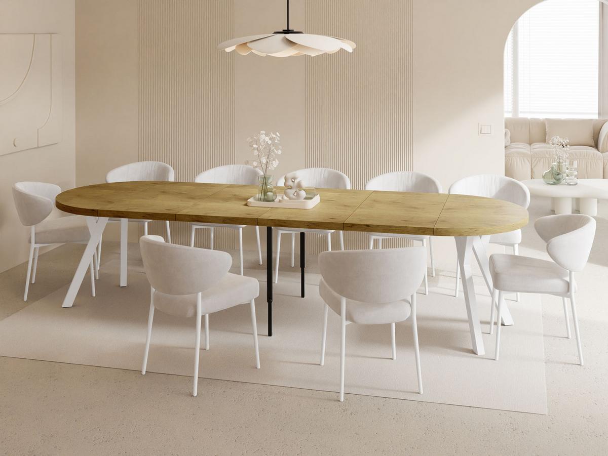 ESSTISCH Twixy XXL groß rund oval ausziehbar, Eiche Hell Braun 100-300/100/76 cm - Eichefarben/Weiß, Holz/Holzwerkstoff (100/300/76cm) - WFL GROUP
