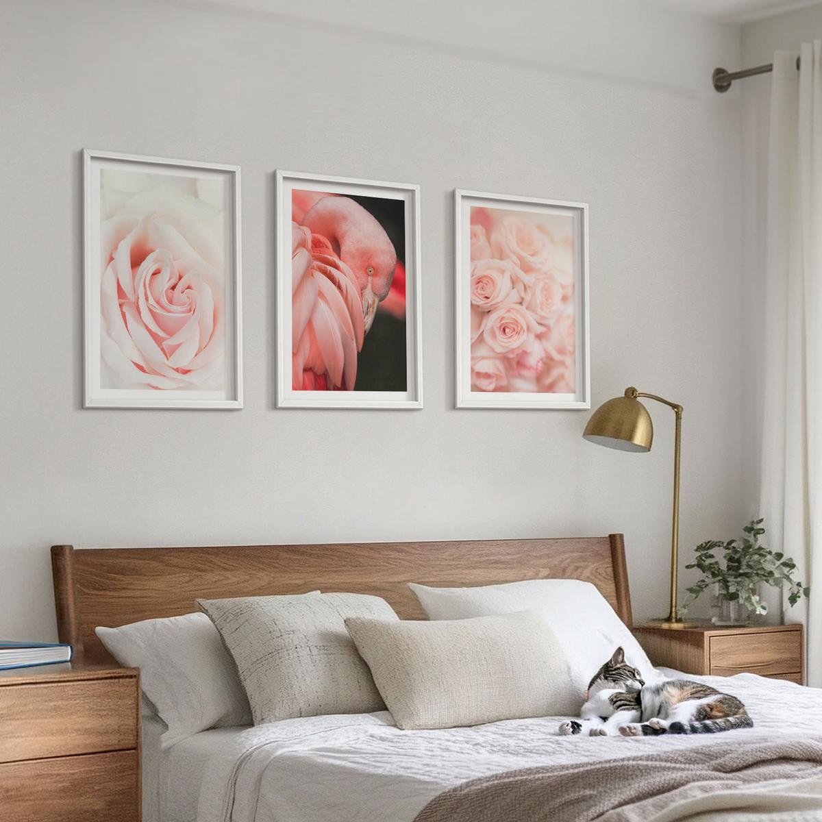 BILDER SET 3er Set - 40x60 cm Weißer Rahmen - Zartrosa Flamingos - Weiß, Kunststoff (40/60cm) - TULUP