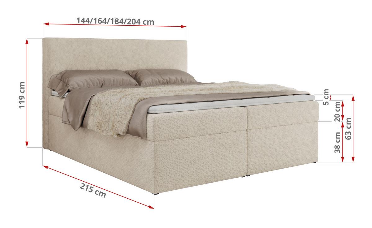 BOXBETT JAGUAR 180/200 - Hellbeige Struktur - H4 - Creme, Holz/Textil (180/200cm) - MKS