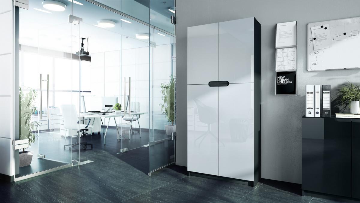 BÜROSCHRANK Logan Fronten in Weiß Hochglanz - Weiß Hochglanz, Holzwerkstoff (82/184/37cm) - Vladon