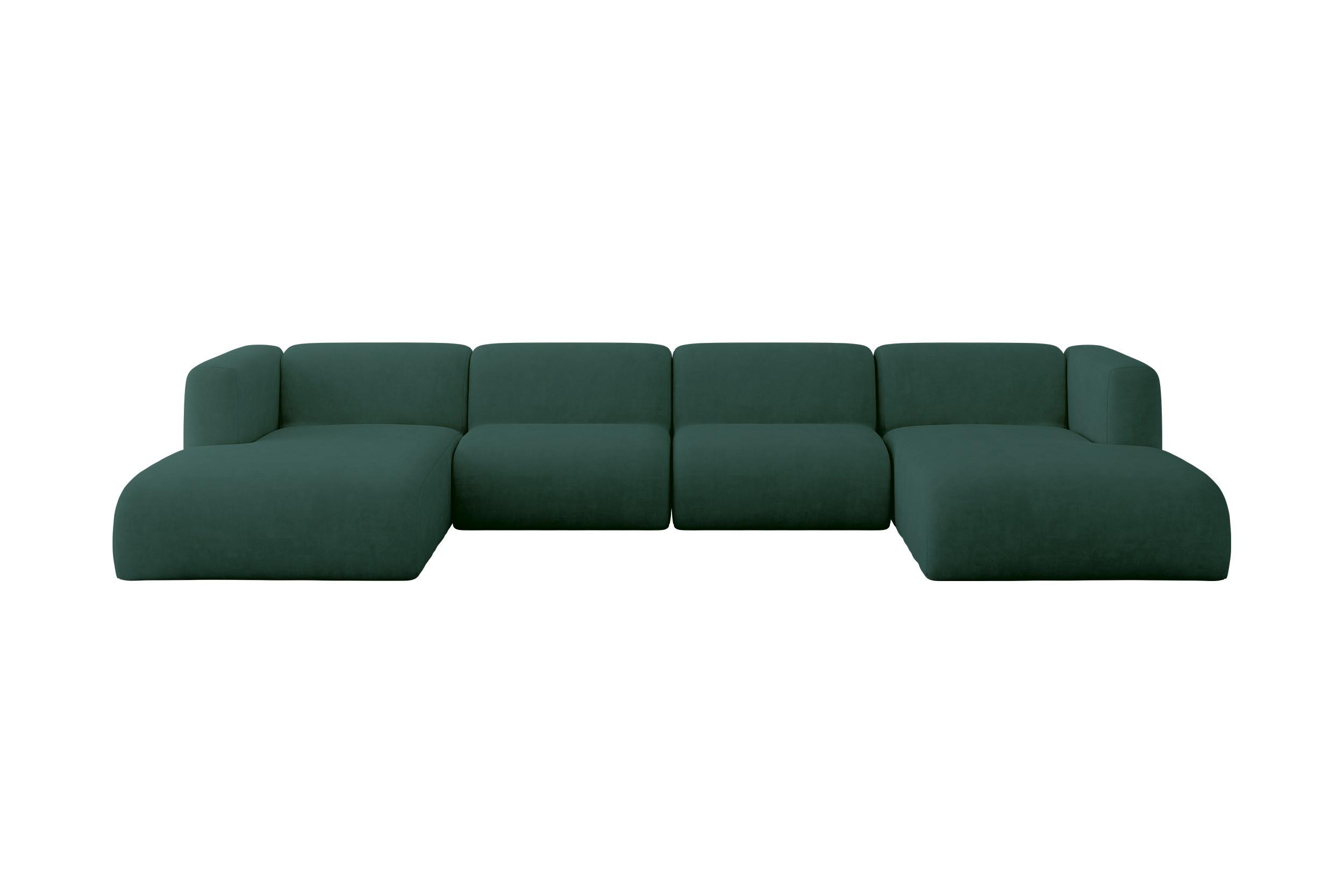 WOHNLANDSCHAFT MIRA-U2 408x179x70 Grün Velours - Dunkelgrün/Schwarz, Holzwerkstoff/Kunststoff (408/70/179cm) - ALTDECOR