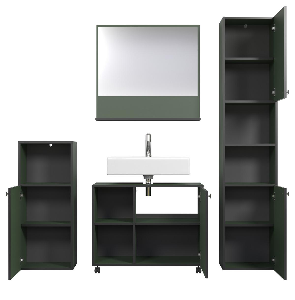 HOCHSCHRANK grün 40 x 186 cm, Badschrank 2-türig - Schwarz/Grün, Holzwerkstoff/Metall (31/95/40cm) - Top.Furn