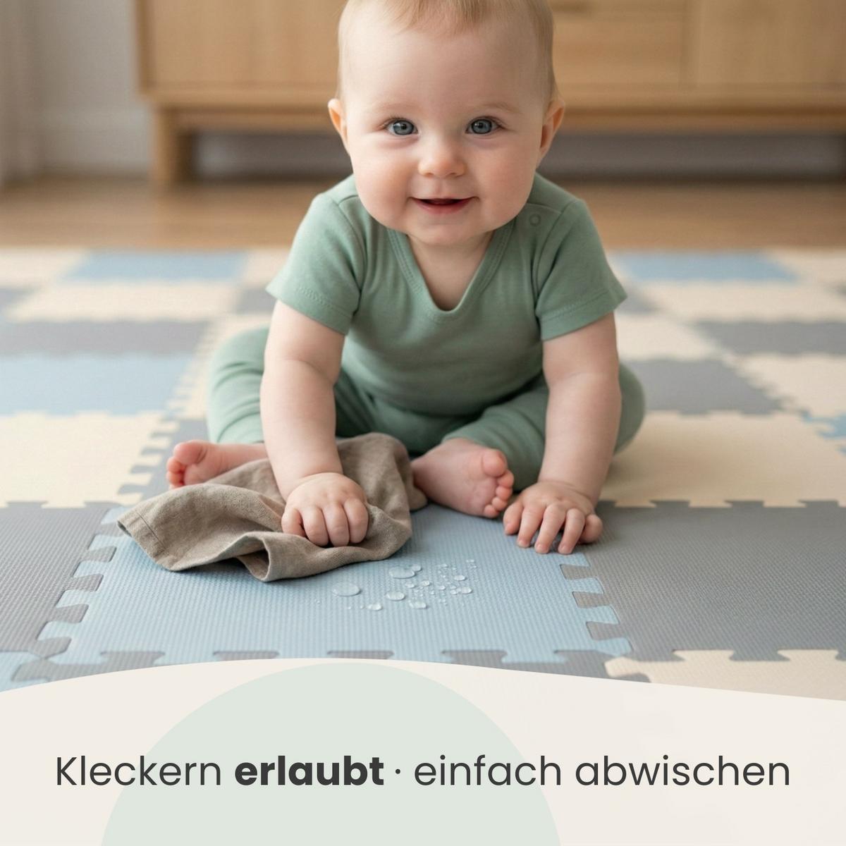 SPIELMATTE mit Rand - 270/90/1 cm Puzzlematte Grau Blau Beige - Grau, Kunststoff (30/30cm) - Littletom