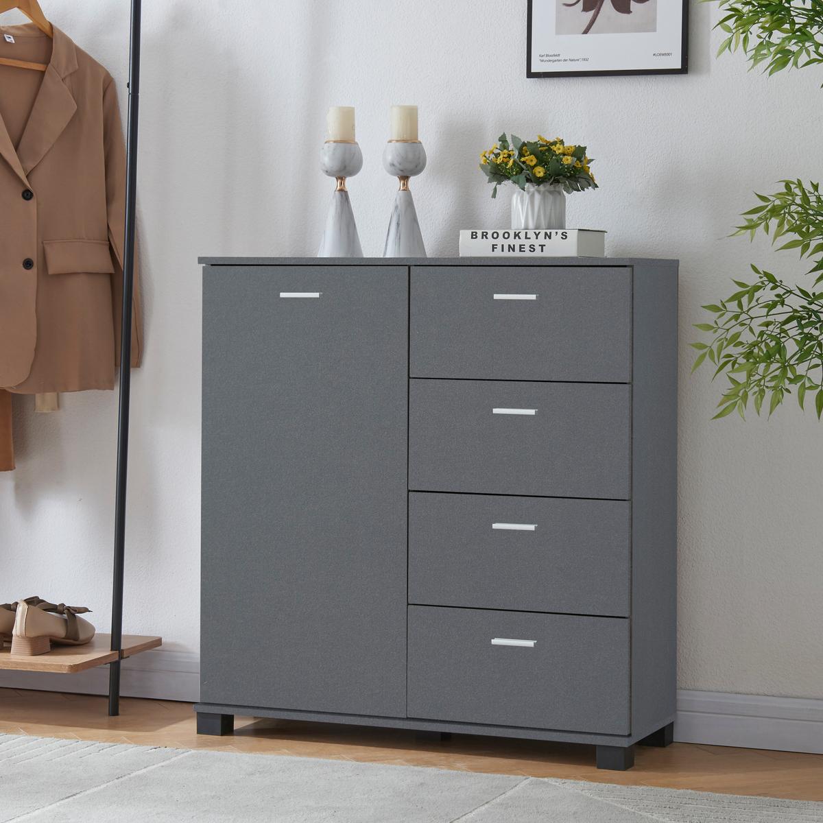 SIDEBOARD Döbritz - Dunkelgrau, Holzwerkstoff (80/84/28cm) - [en.casa]