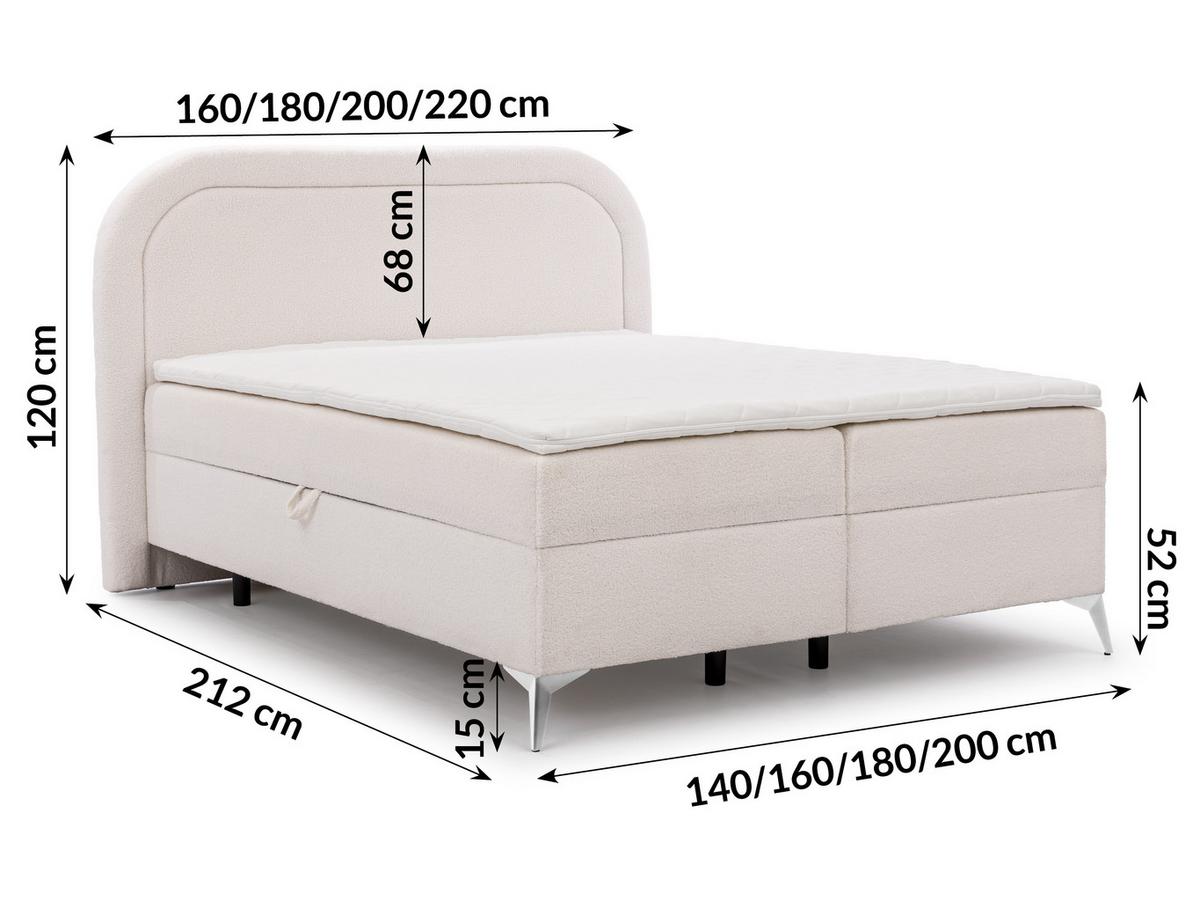 BOXBETT Sonna 200/200 cm Weiß Bouclé-Stoff mit abgerundetem Kopfteil und mit silbernen Metallfüßen - Silberfarben/Weiß, Holz/Textil (200/200cm) - S-Style Möbel