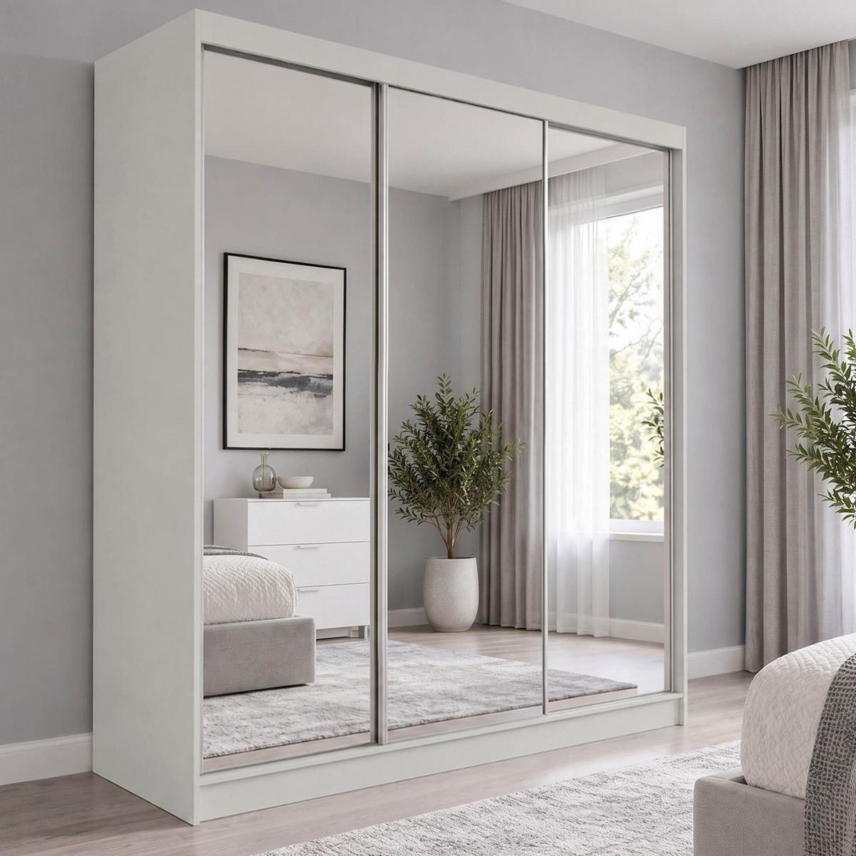 SCHWEBETÜRENSCHRANK Debra mit 3 Türen, 180/216/61 Kaschmir mit Spiegel - Kaschmir, Holzwerkstoff (180/216/61cm) - Beautysofa